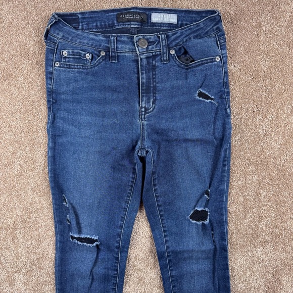 Aeropostale Denim - Aeropostale Womens‎ Mid Rise Ankle Jegging Distressed Ripped Jeans Dark Sz 2 Reg